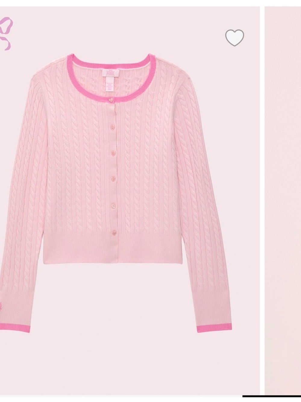 Victoria's Secret Pink Cable-Knit Cardigan with Bright Pink Trim